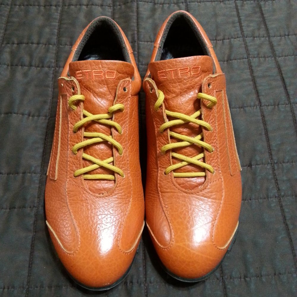 Etro Leather Shoes Sneakers Orange Size 9.5 US..-Euro 42 Men's Luxury